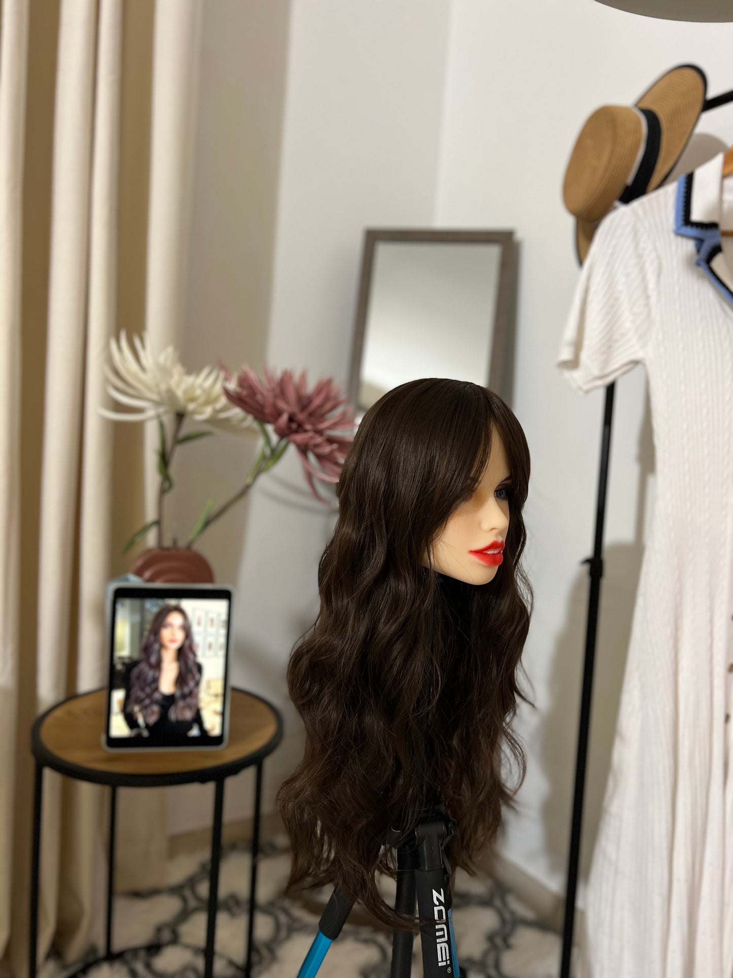 Long Wavy Brown Wig With Bangs