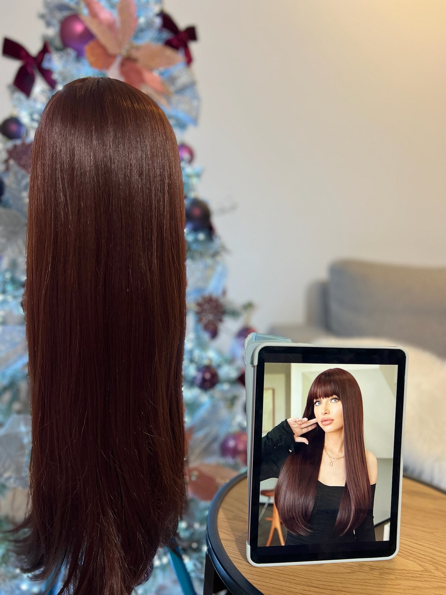 Mocha Red Brown Long Wig