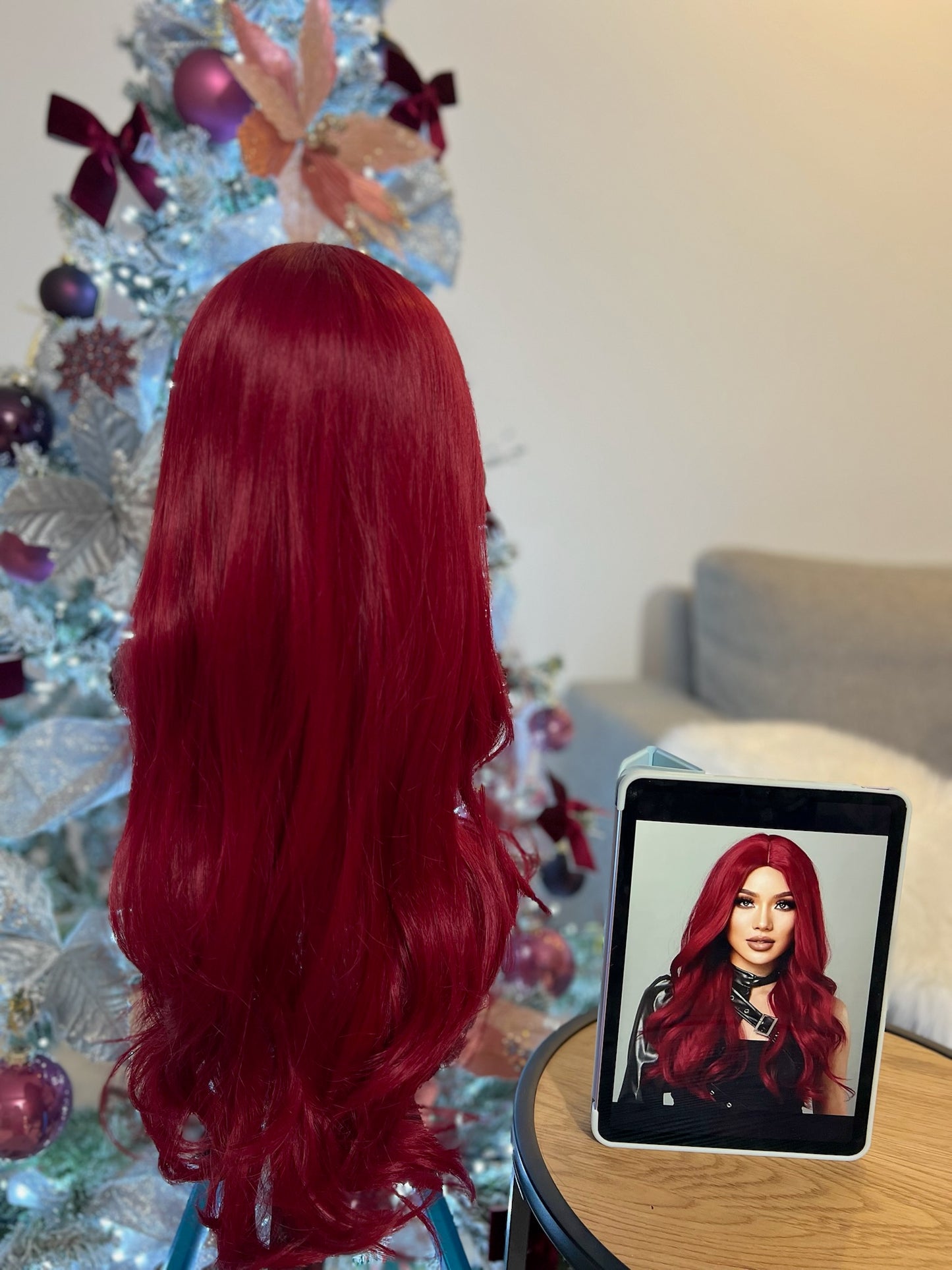 Burgundy Long Wavy Synthetic Wig