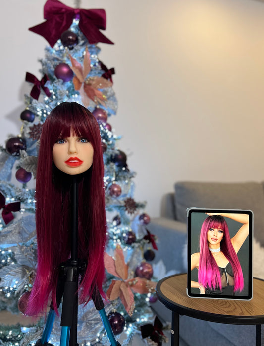 Ombre Rose Red Long Hair Wig