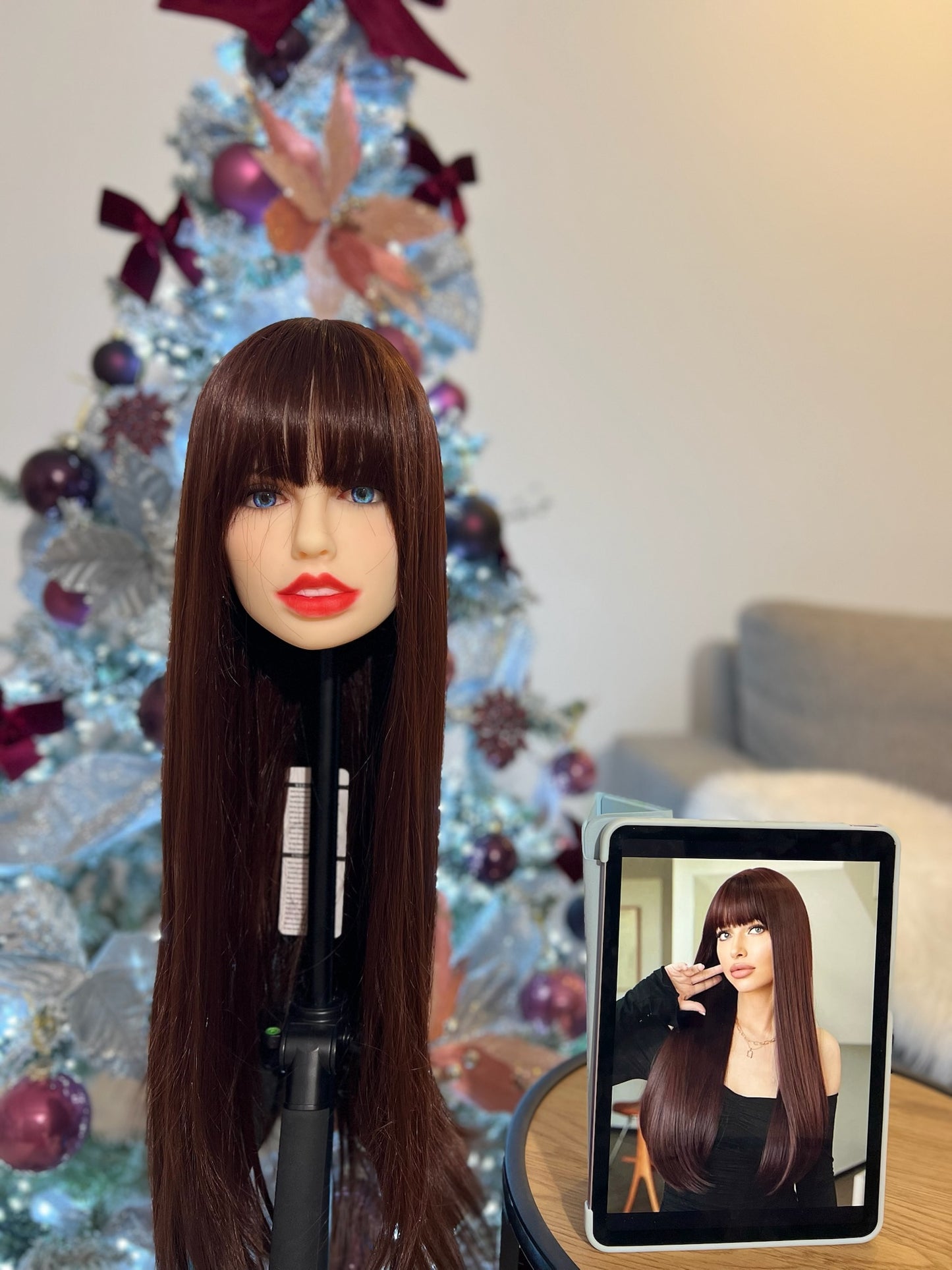 Mocha Red Brown Long Wig