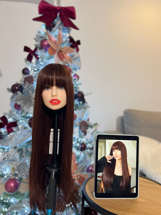 Mocha Red Brown Long Wig