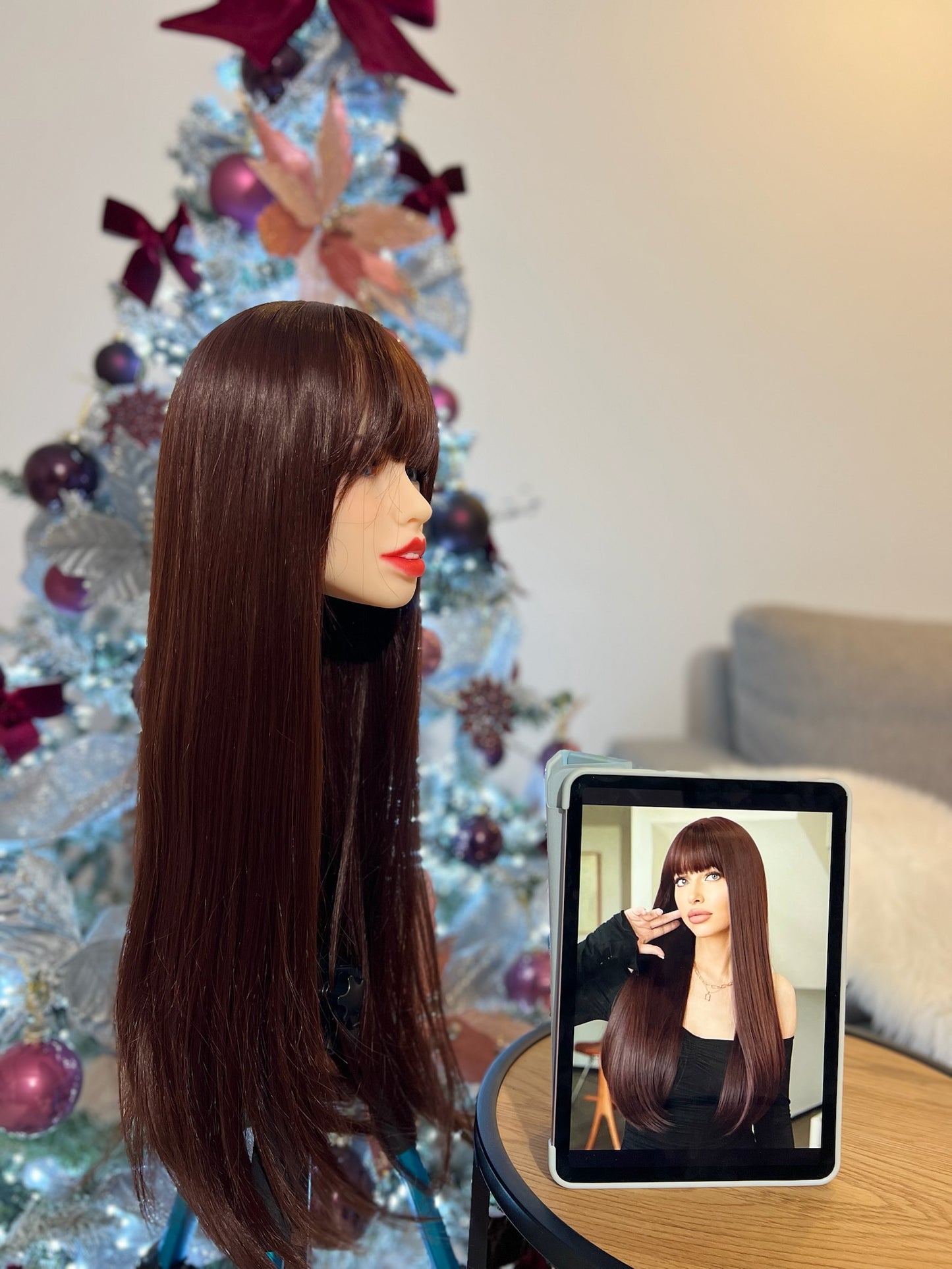 Mocha Red Brown Long Wig