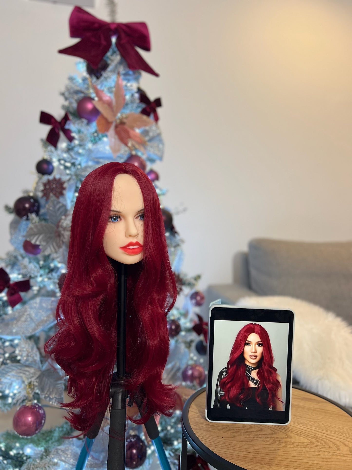 Burgundy Long Wavy Synthetic Wig