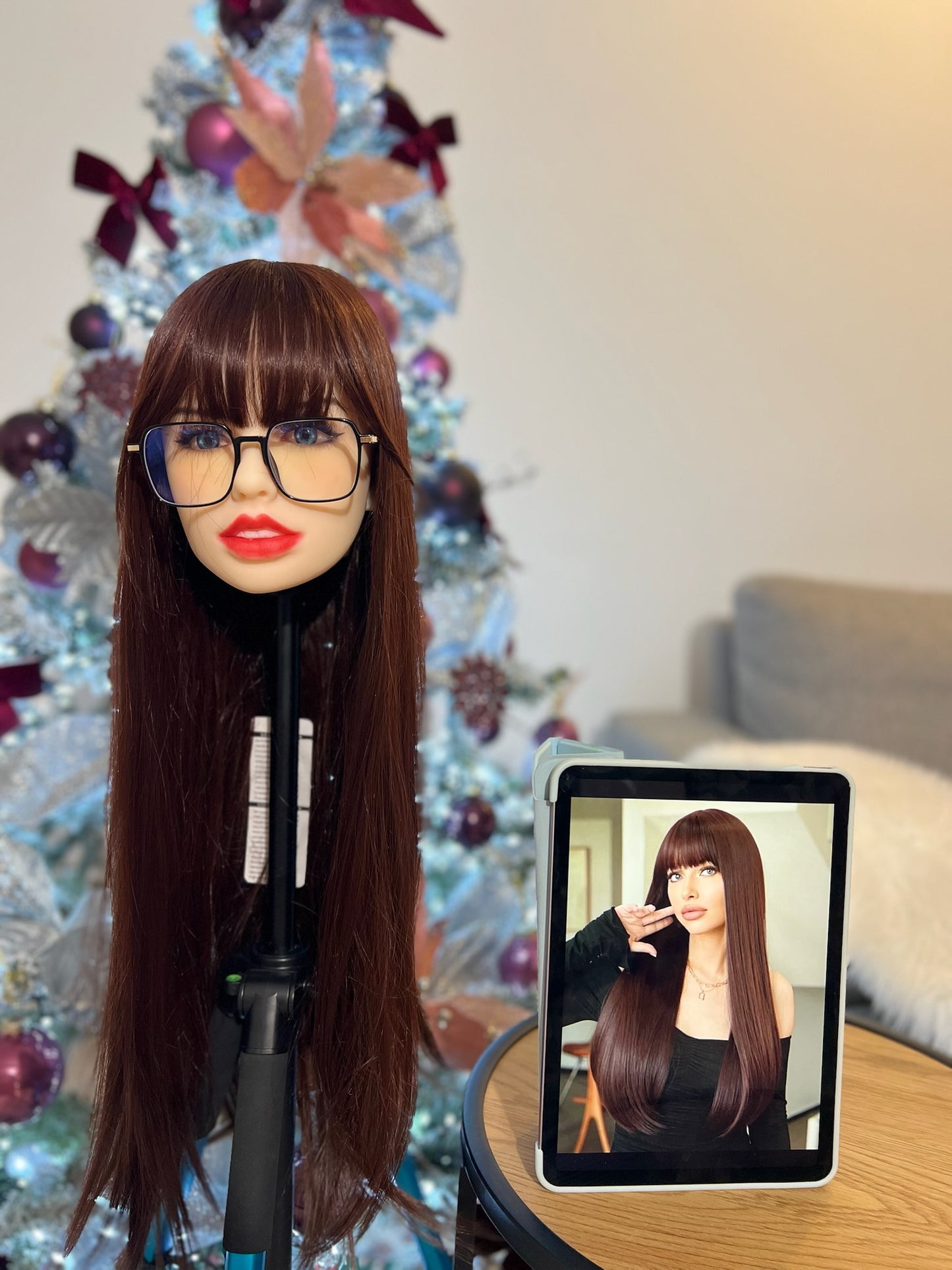 Mocha Red Brown Long Wig