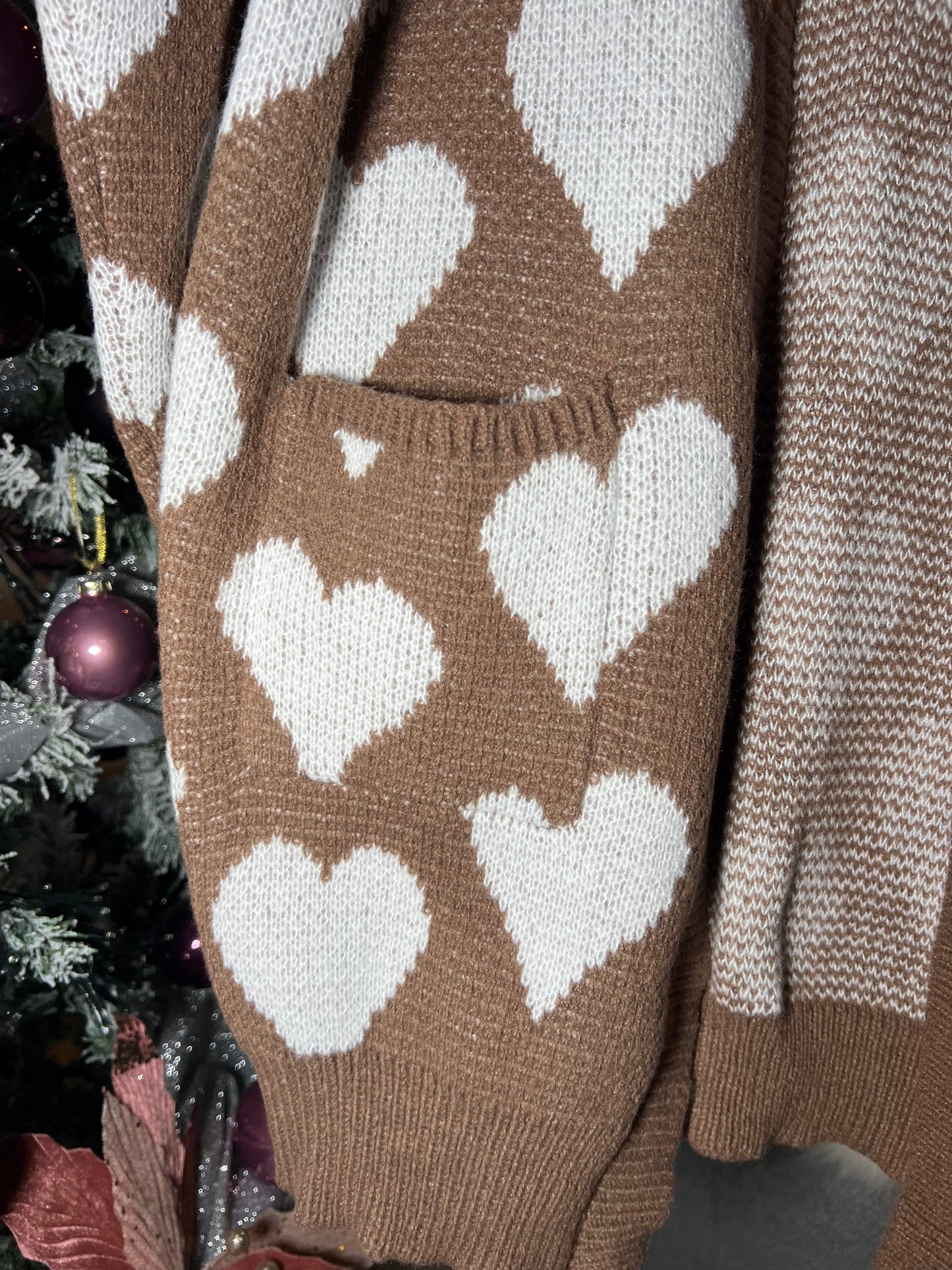 Allover Heart Pattern Dual Pocket Cardigan