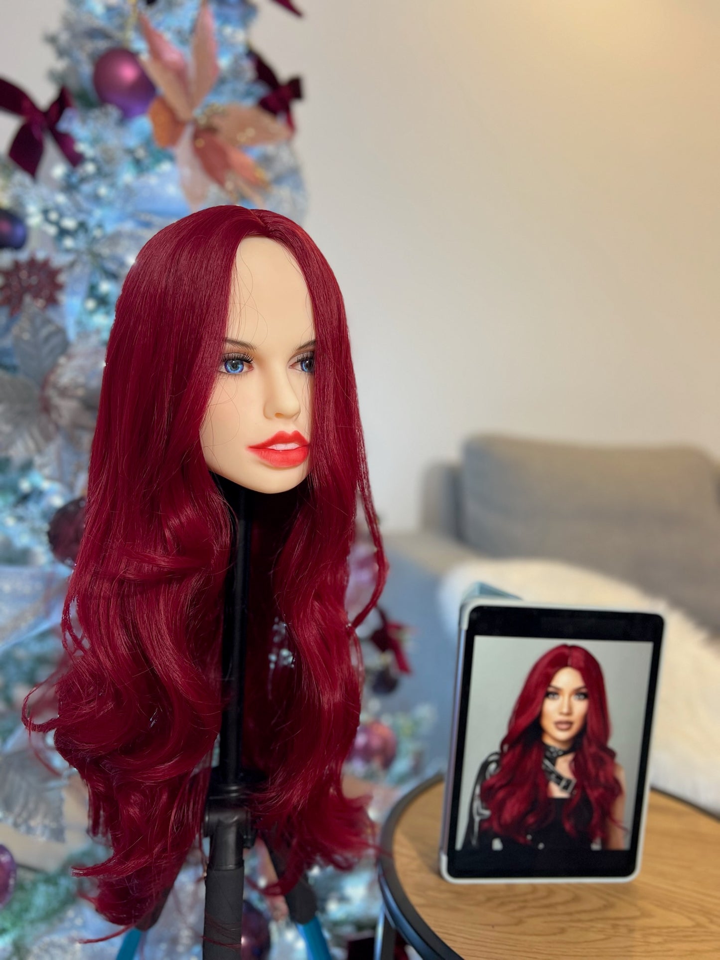 Burgundy Long Wavy Synthetic Wig