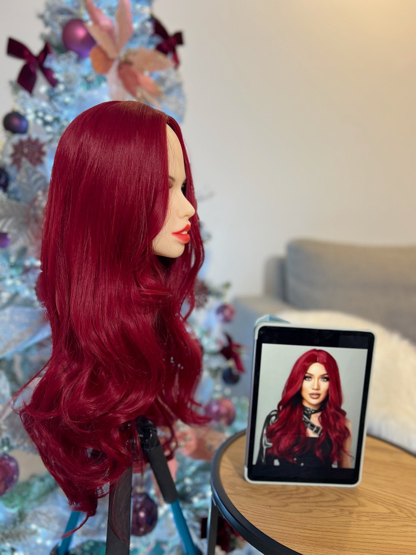 Burgundy Long Wavy Synthetic Wig